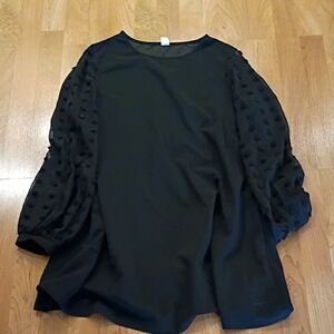 Black Puff-Sleeve Chiffon Blouse